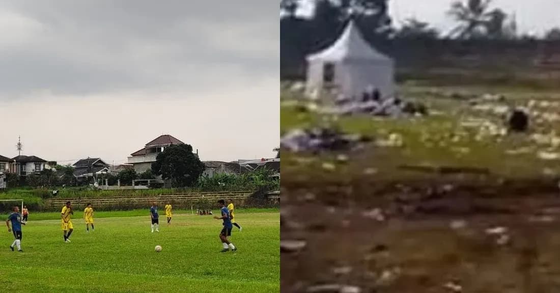 Lapangan Stadion Suryakencana di Sukabumi yang rusak dan berlumpur setelah digunakan untuk konser musik.