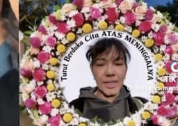 Bunda Corla tampil dengan ekspresi serius saat mengomentari hoax meninggal dunia