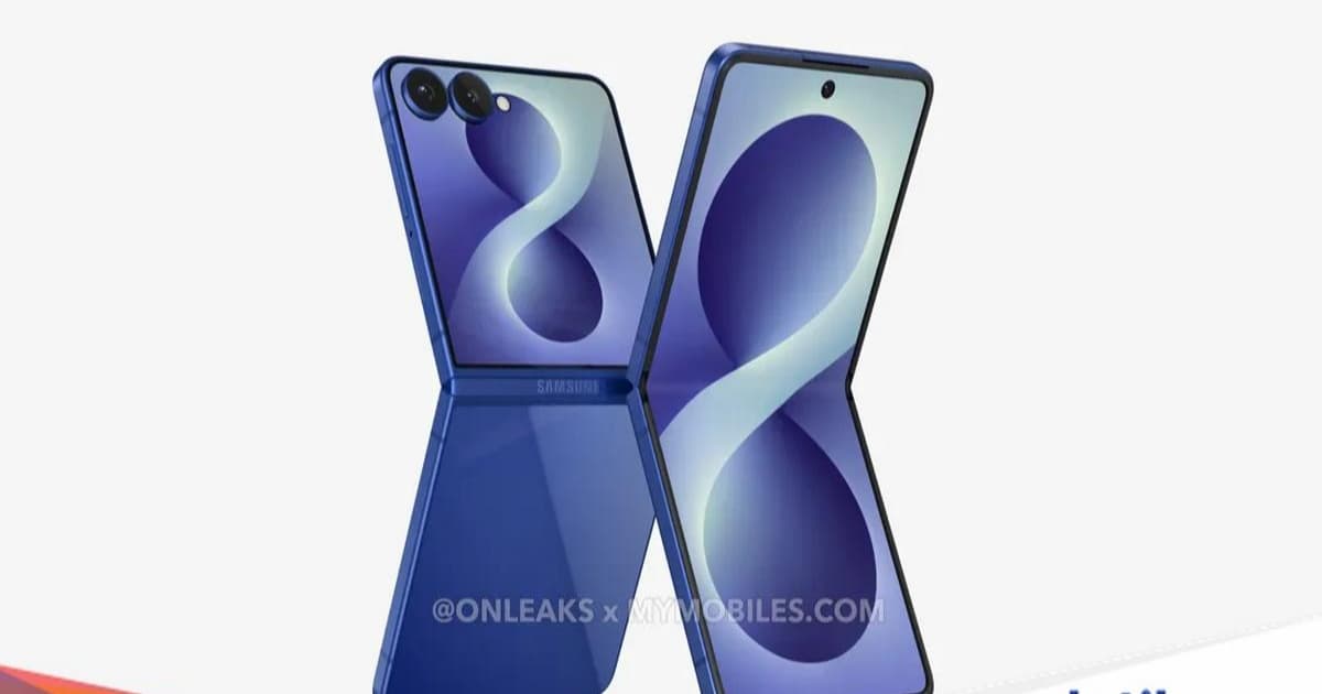 Render Samsung Galaxy Z Flip 8 dengan desain lipat clamshell dan layar cover yang lebih besar