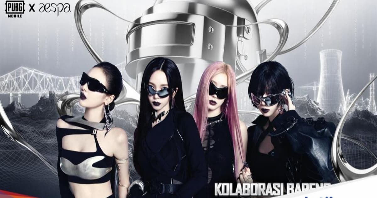 Poster kolaborasi PUBG Mobile dengan grup K-pop aespa menampilkan keempat anggota dengan gaya futuristis