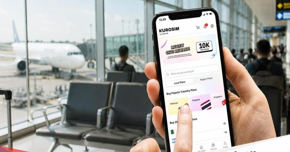 Ilustrasi aplikasi eSIM Kurosim di ponsel untuk internet murah liburan Jepang