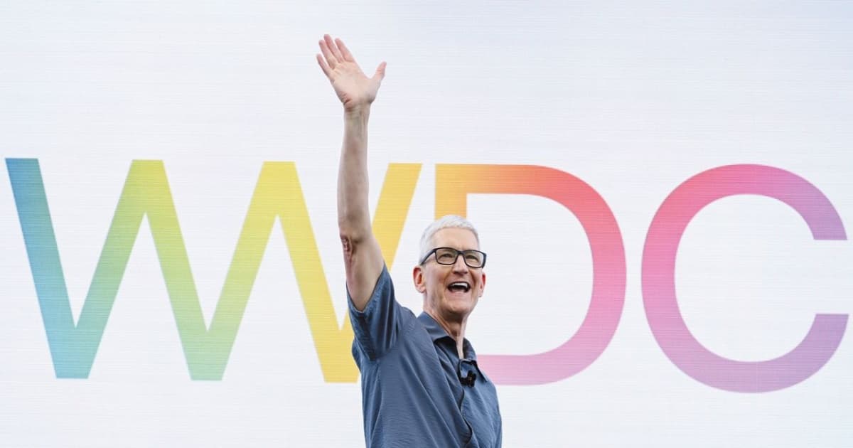 Logo WWDC 2026 Apple dengan latar belakang gradien biru dan ungu serta teks "WWDC 2026" di bagian tengah.