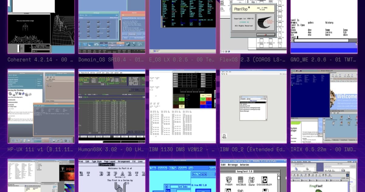 Tampilan antarmuka Windows 95 yang dijalankan melalui emulasi di Virtual OS Museum, menunjukkan desktop klasik dengan ikon-ikon program