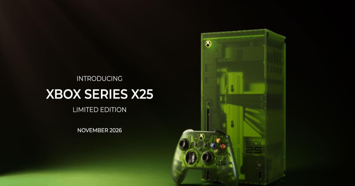 Xbox Series X25 Limited Edition dengan desain transparan hijau dan logo X menyala