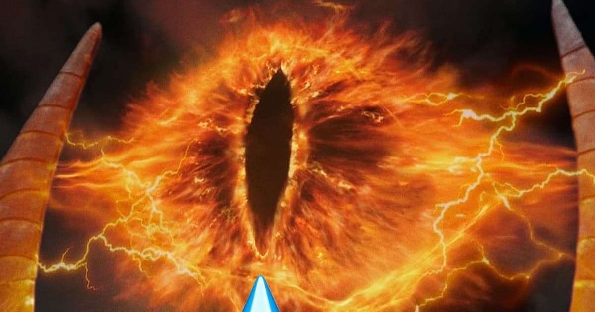 Ilustrasi mata Sauron dengan air mata emoji, melambangkan Palantir yang kalah dalam kontrak kepolisian London