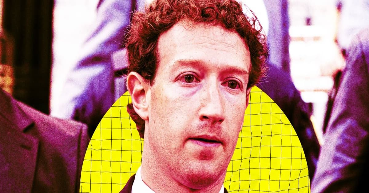 Ilustrasi Mark Zuckerberg dengan latar belakang gelap dan tegang.
