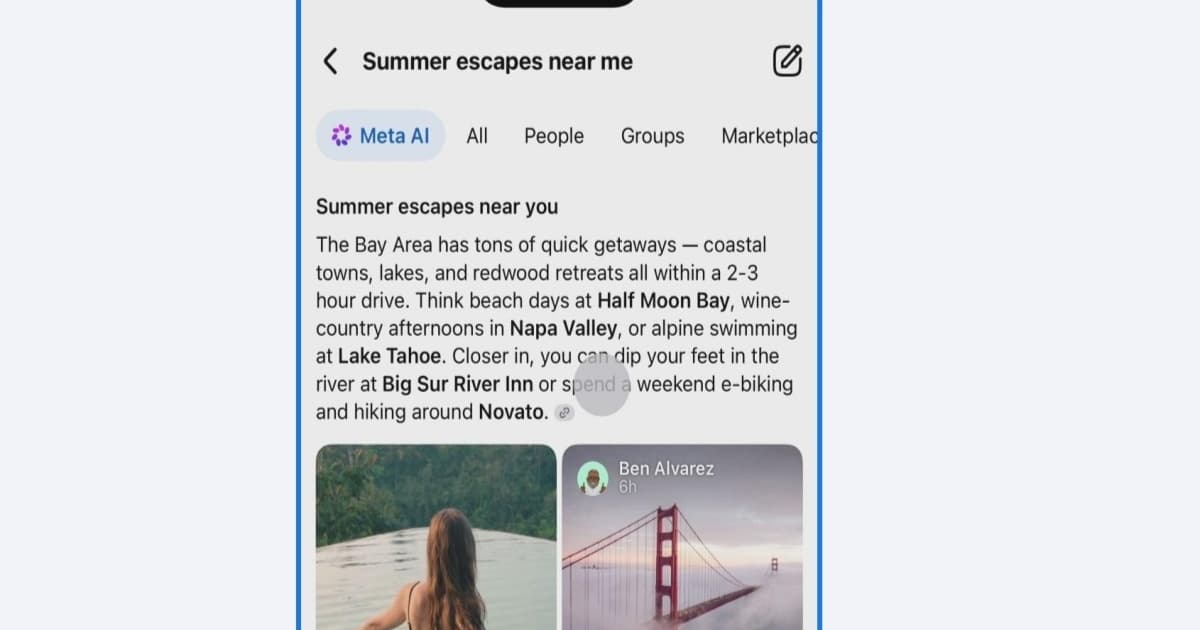 Tampilan antarmuka AI Mode di Facebook yang menunjukkan hasil pencarian dari postingan publik