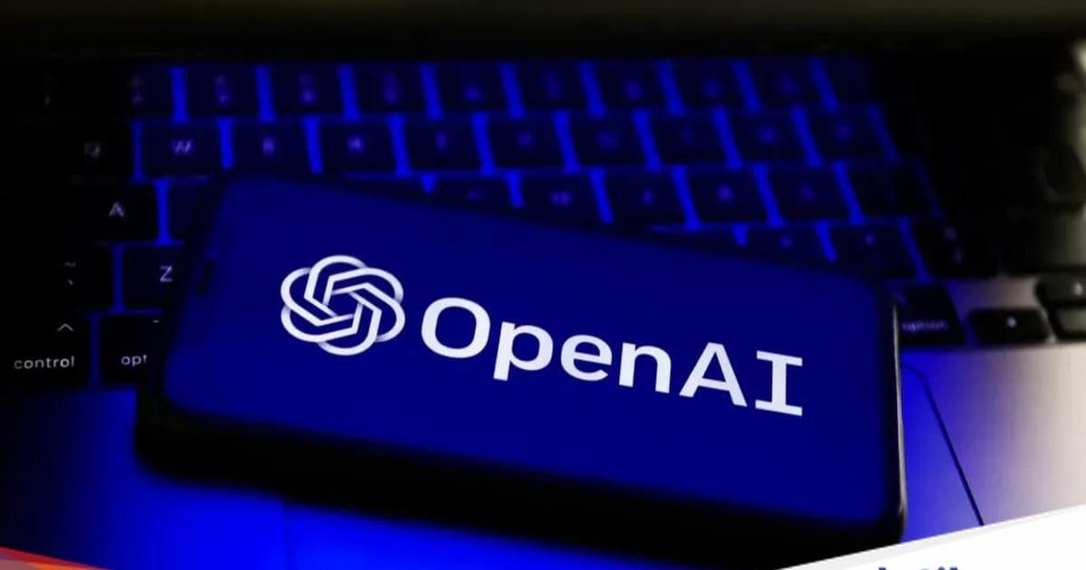 Ilustrasi logo OpenAI dengan latar belakang gelap dan efek cahaya biru
