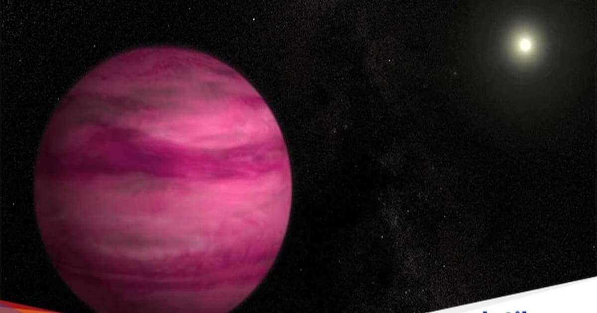 Ilustrasi Planet Pink GJ504b dengan atmosfer berlapis awan garam di luar angkasa