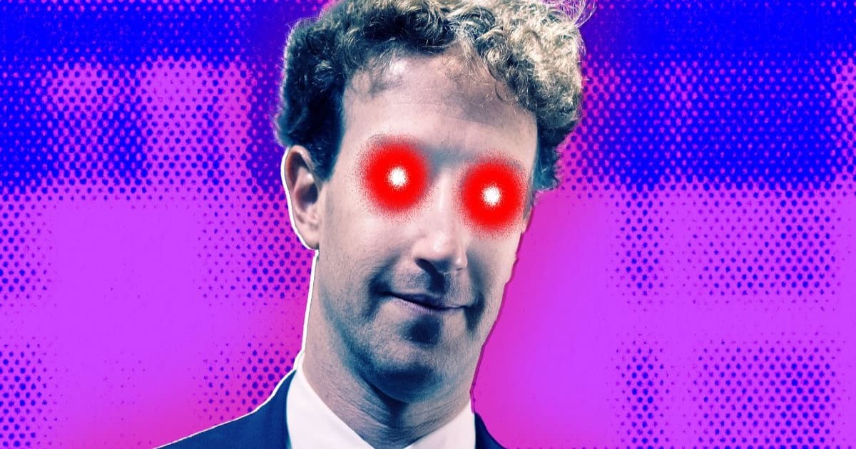 Ilustrasi Mark Zuckerberg sebagai sosok iblis bermata merah di tengah krisis morale Meta