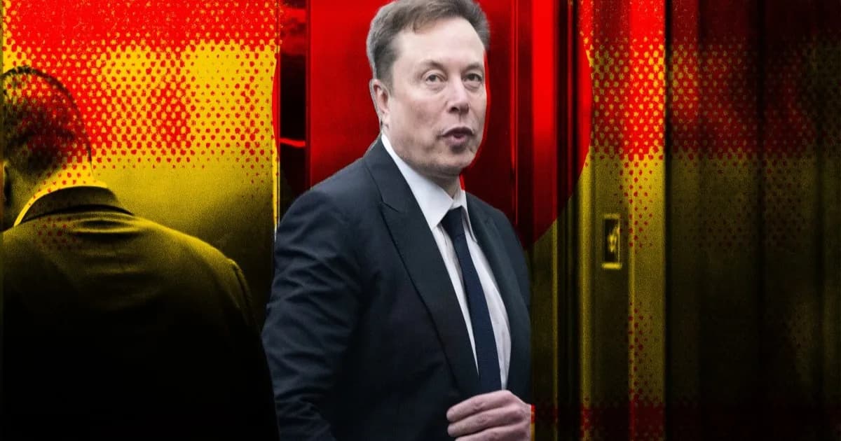 Ilustrasi foto Elon Musk dengan latar belakang grafik saham SpaceX menurun