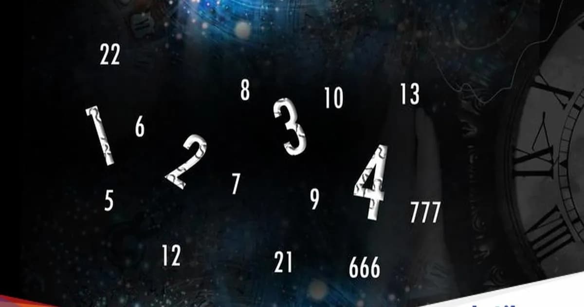 Ilustrasi tangan memegang jam dengan latar belakang ruang angkasa dan numerologi