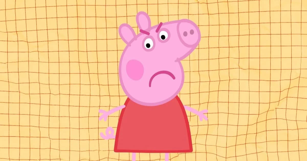 Ilustrasi Peppa Pig yang dimodifikasi tampak tidak senang dan marah terkait kontrak AI