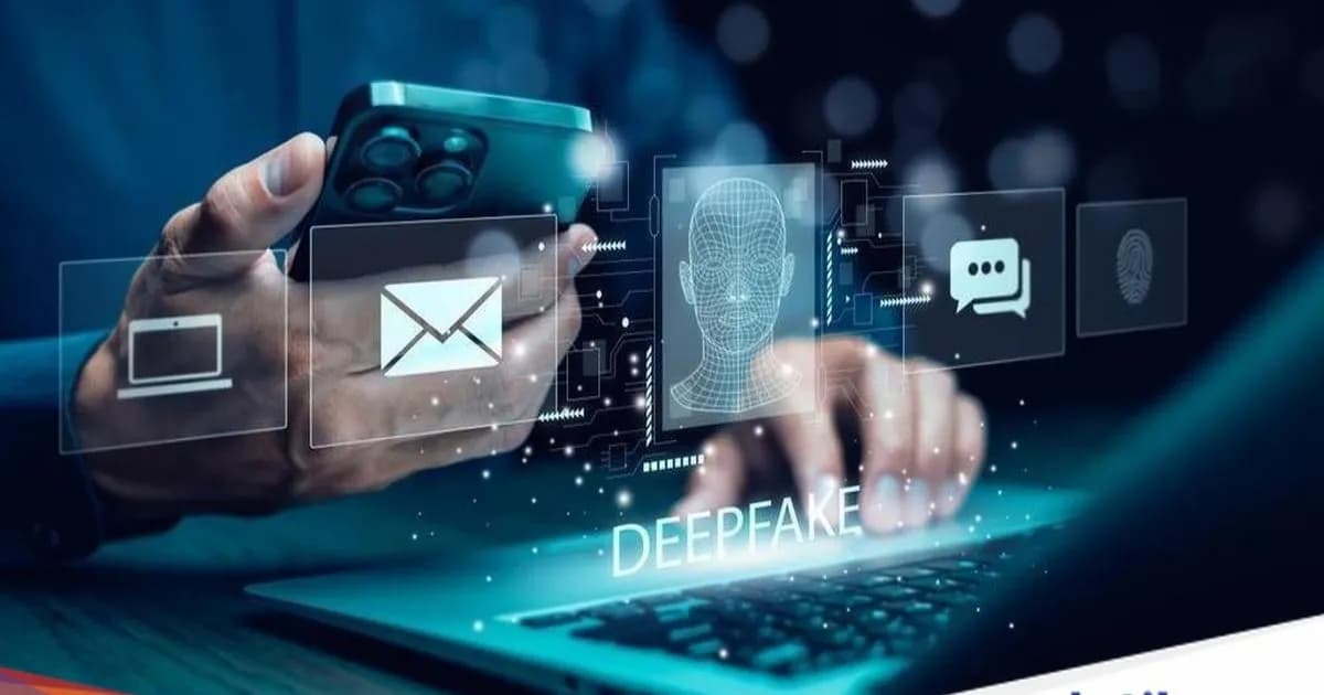 Ilustrasi deepfake dan teknologi AI generatif untuk pemalsuan wajah