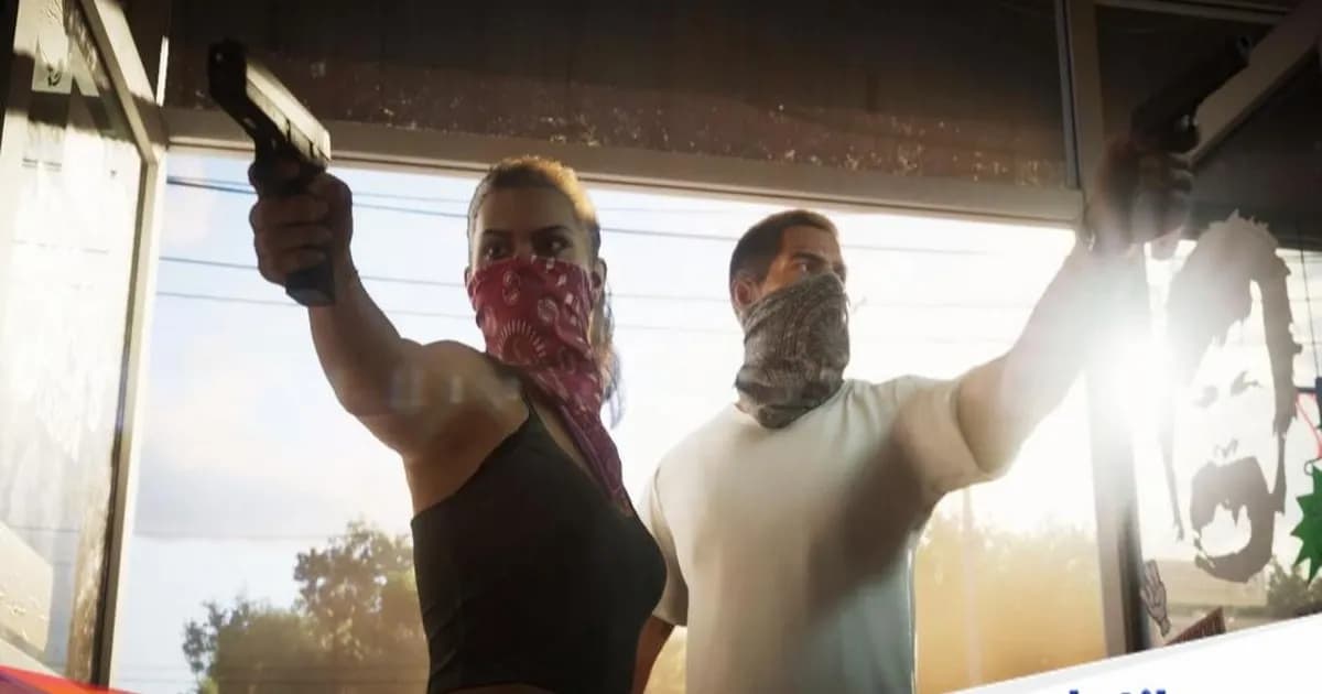 GTA 6 dengan logo Rockstar Games di latar belakang