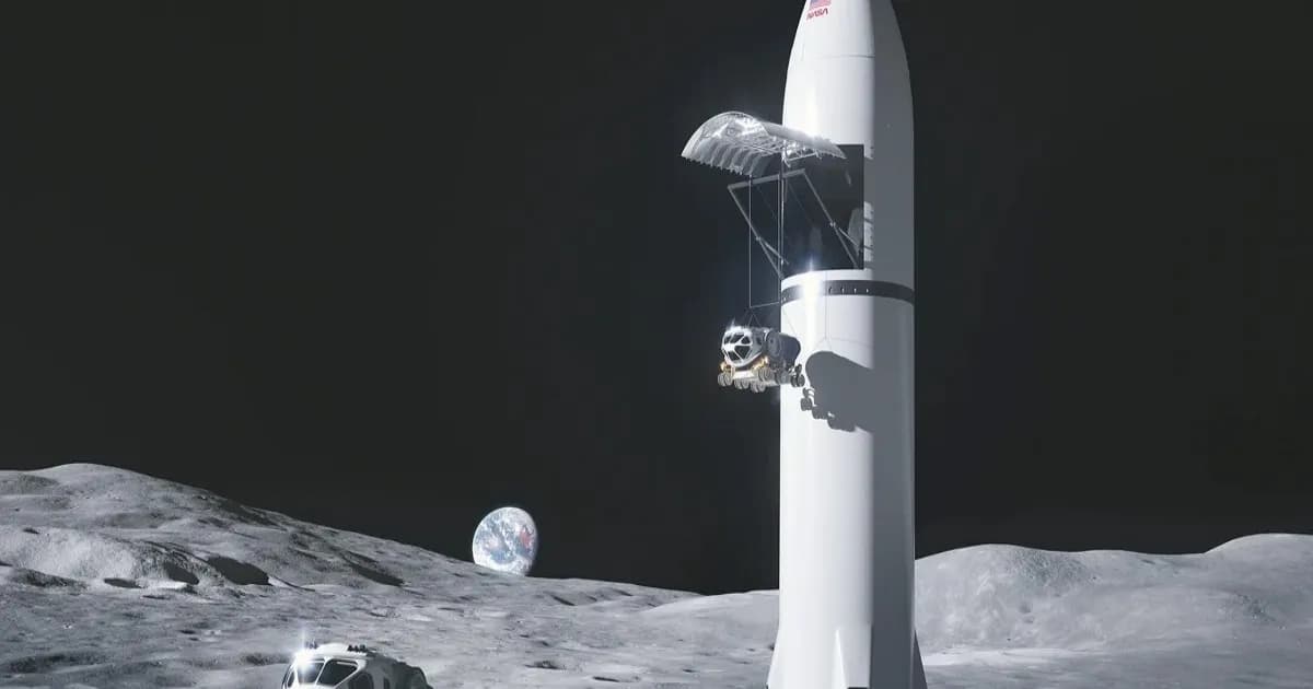 Konsep awal varian kargo sistem pendaratan manusia di Bulan dari penyedia NASA, SpaceX