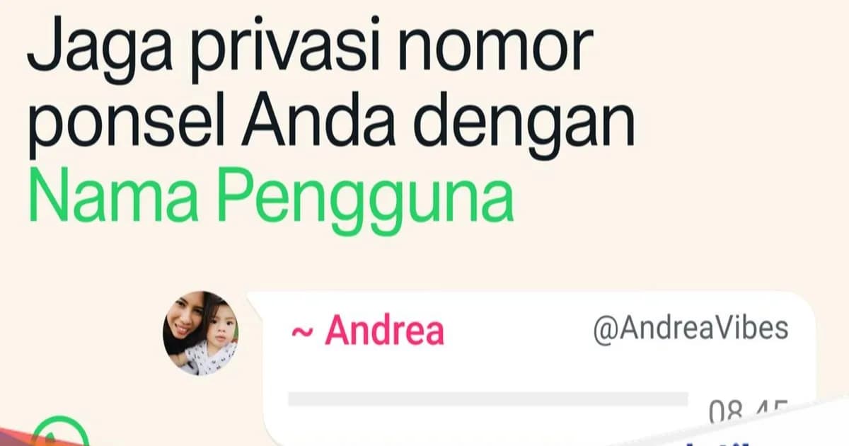 Ilustrasi fitur username WhatsApp dengan ponsel menunjukkan layar reservasi nama pengguna