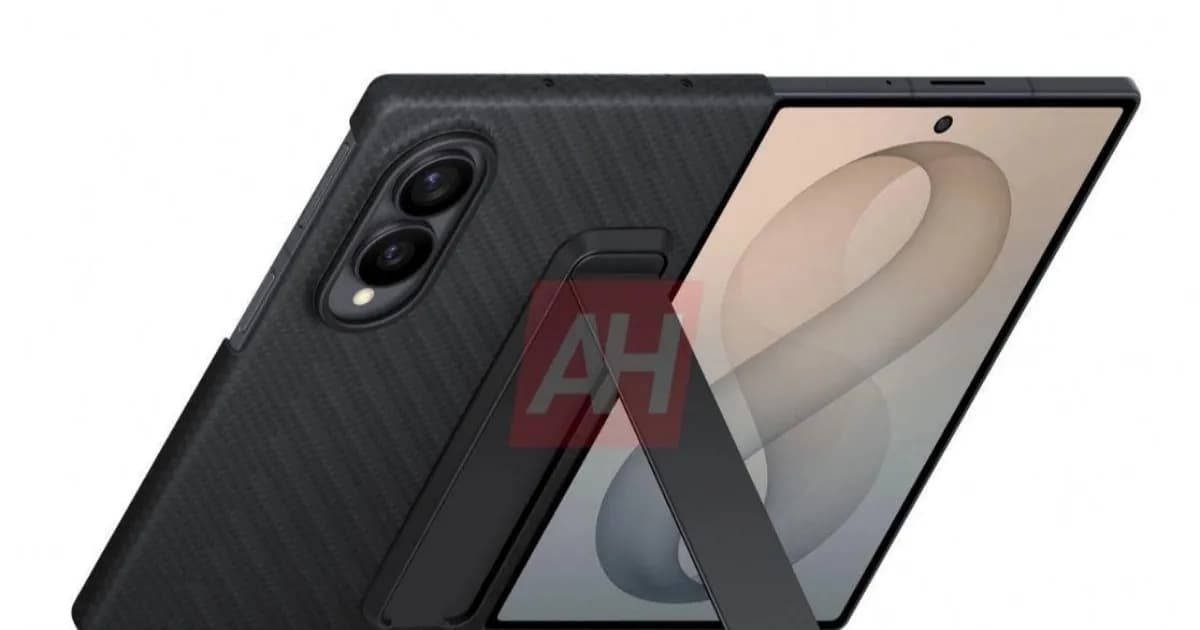 Tampilan depan dan belakang Samsung Galaxy Z Fold 8 dengan desain lebar dan dual-kamera