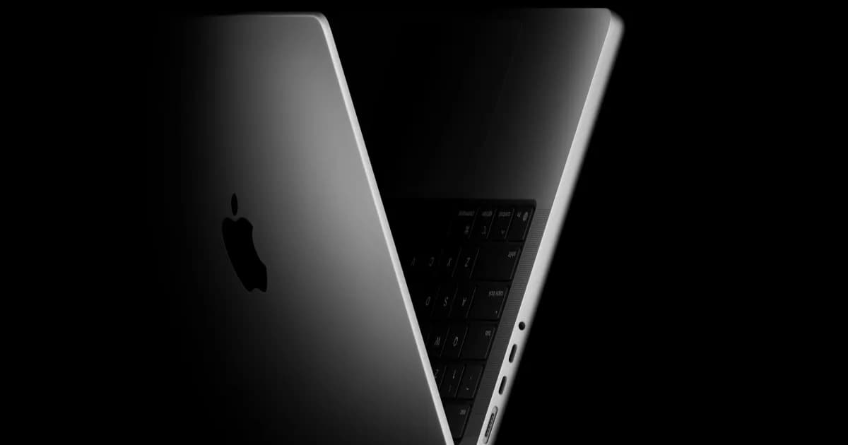 Ilustrasi MacBook Pro 14 inci terbaru Apple dengan layar dan desain modern