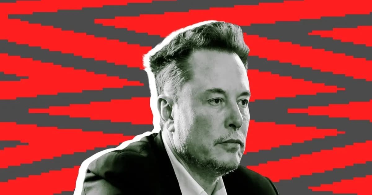 Ilustrasi Elon Musk dengan latar belakang satelit Starlink dan prototipe ponsel yang dibantah