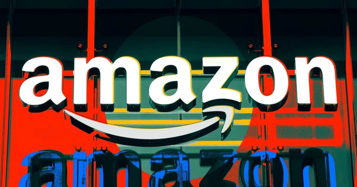 Ilustrasi logo Amazon dengan asap polusi di latar belakang