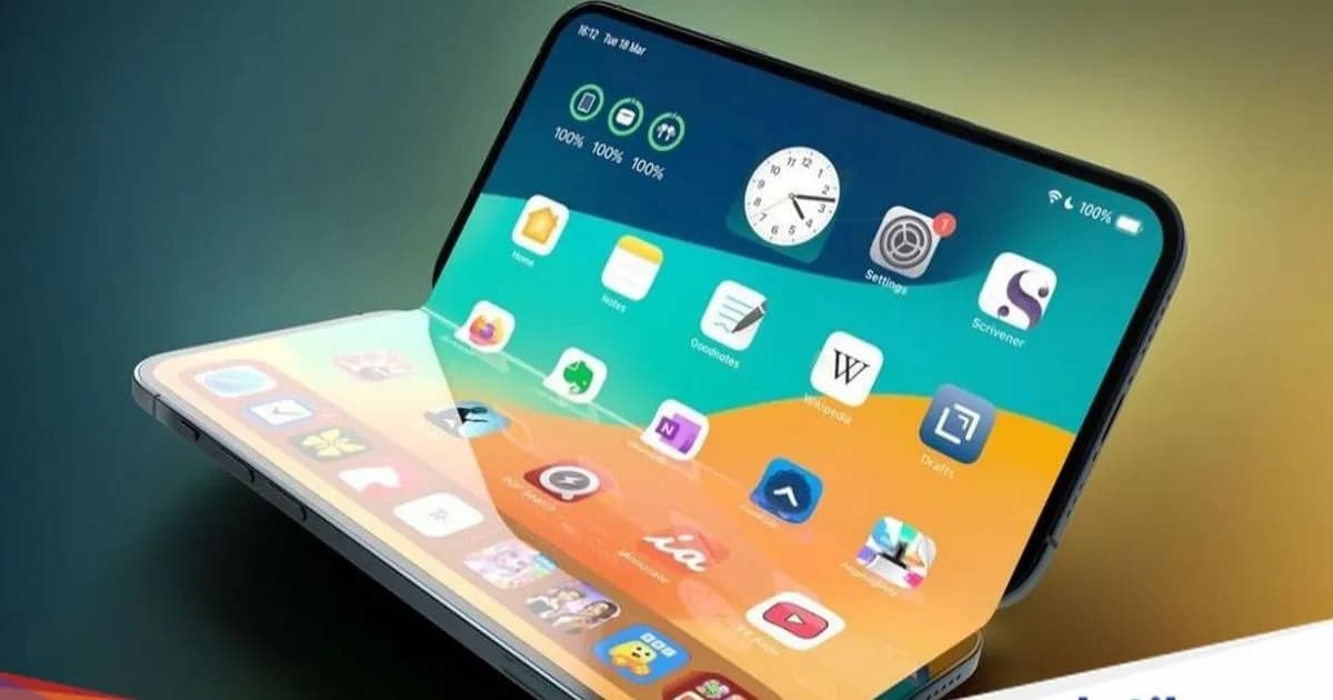 Ilustrasi iPhone lipat Apple yang diprediksi meluncur tahun 2026 dengan desain layar lipat