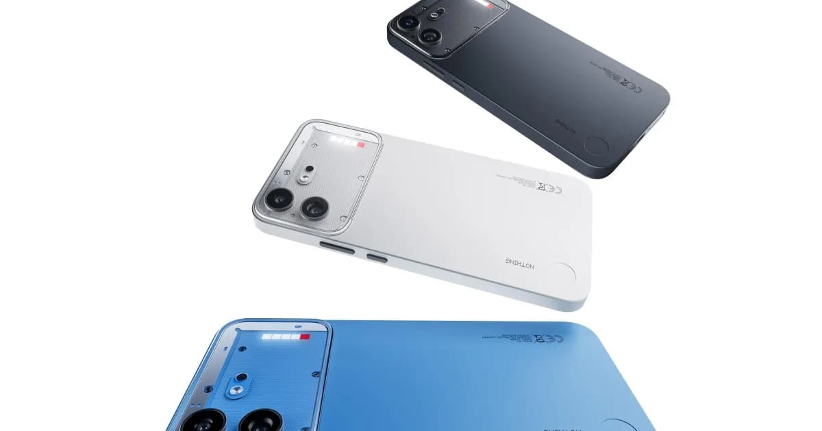 Nothing Phone 4B warna biru dengan desain unibody dan Glyph Bar LED