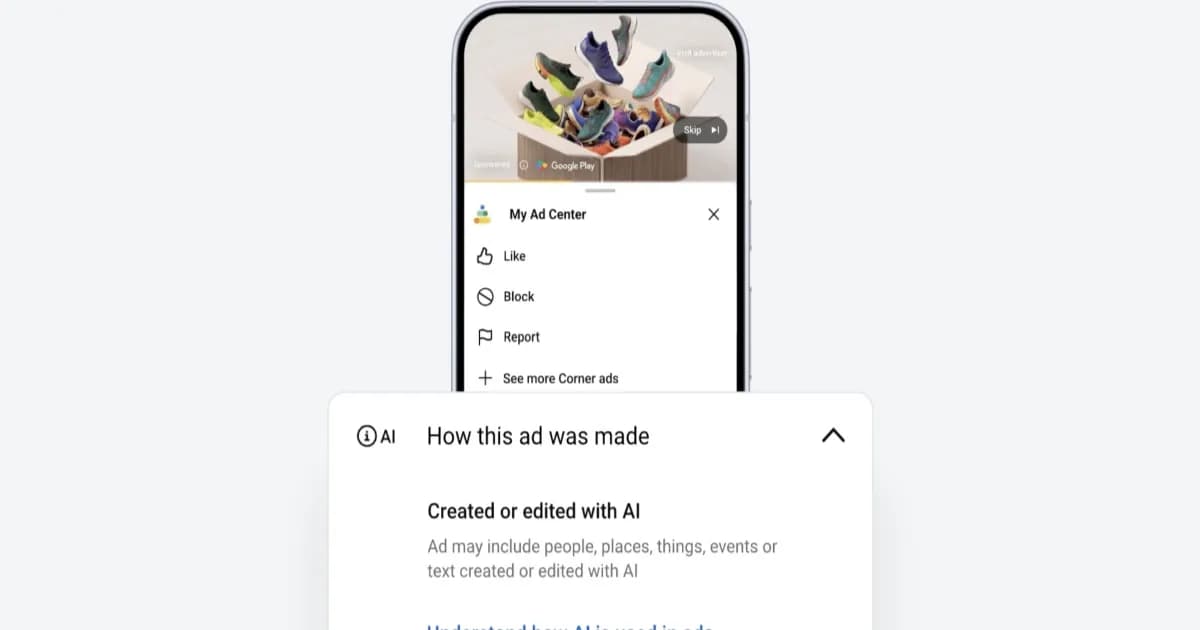 Tampilan fitur label AI pada iklan Google di My Ad Center