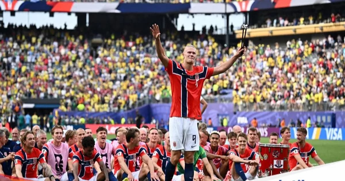 Erling Haaland memimpin koreografi Viking Row usai Norwegia kalahkan Brasil di Piala Dunia 2026