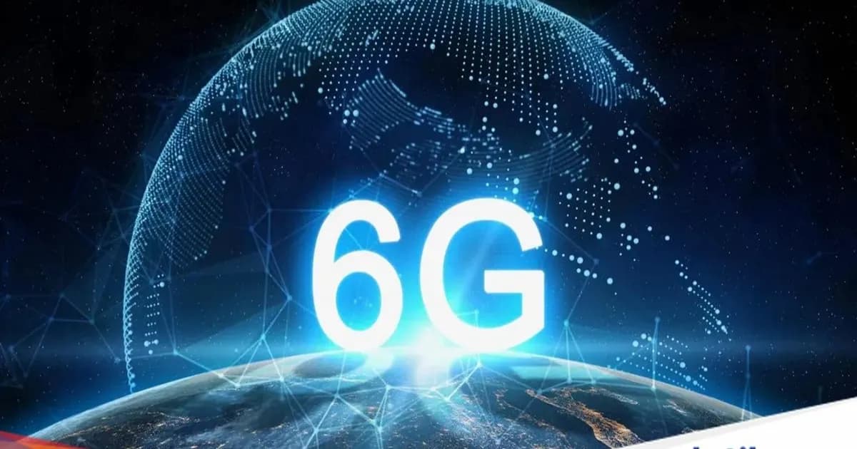 Ilustrasi jaringan 6G dengan visual gelombang frekuensi modern