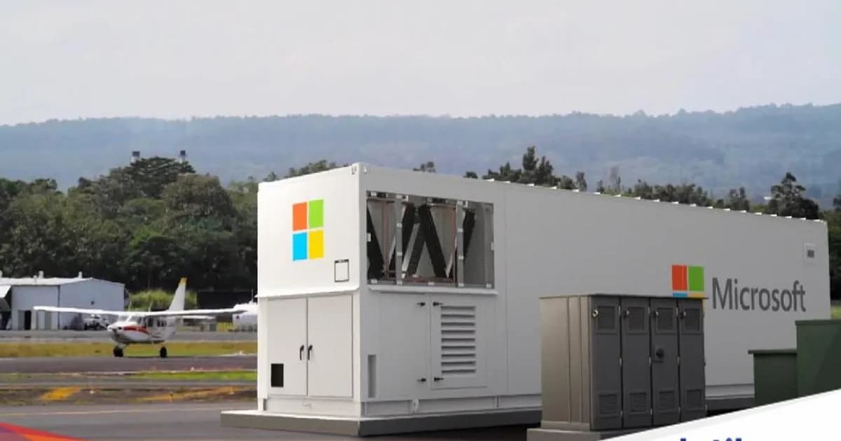 Ilustrasi data center Microsoft dengan server dan infrastruktur teknologi modern