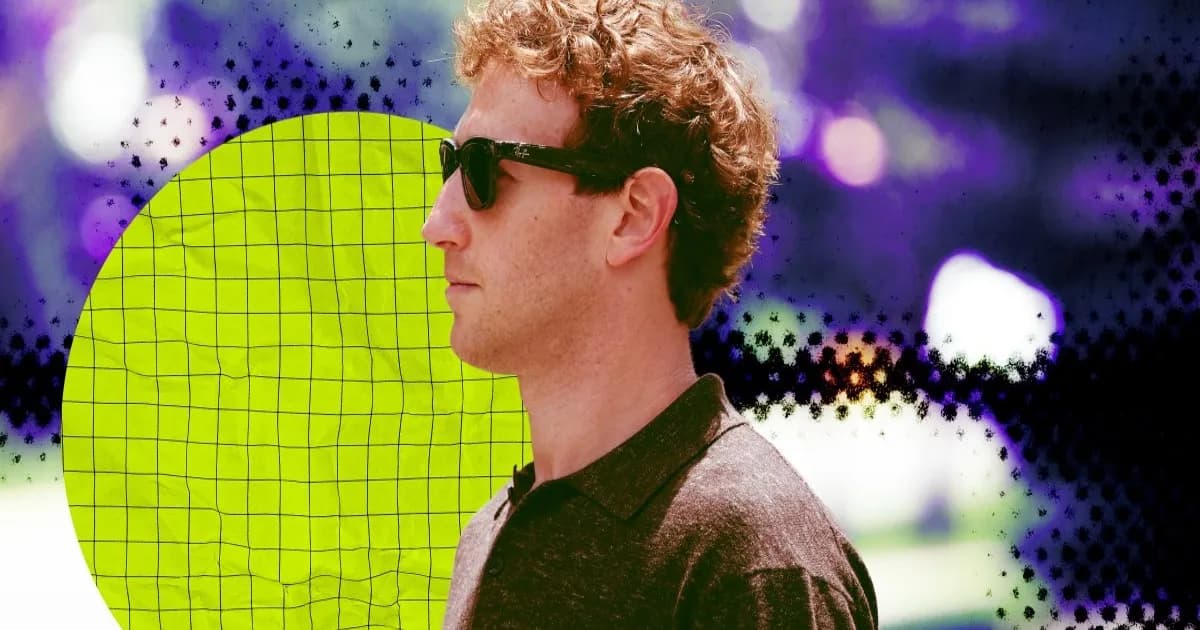 Ilustrasi CEO Meta Mark Zuckerberg dengan latar biru, terkait gugatan PHK berbasis AI