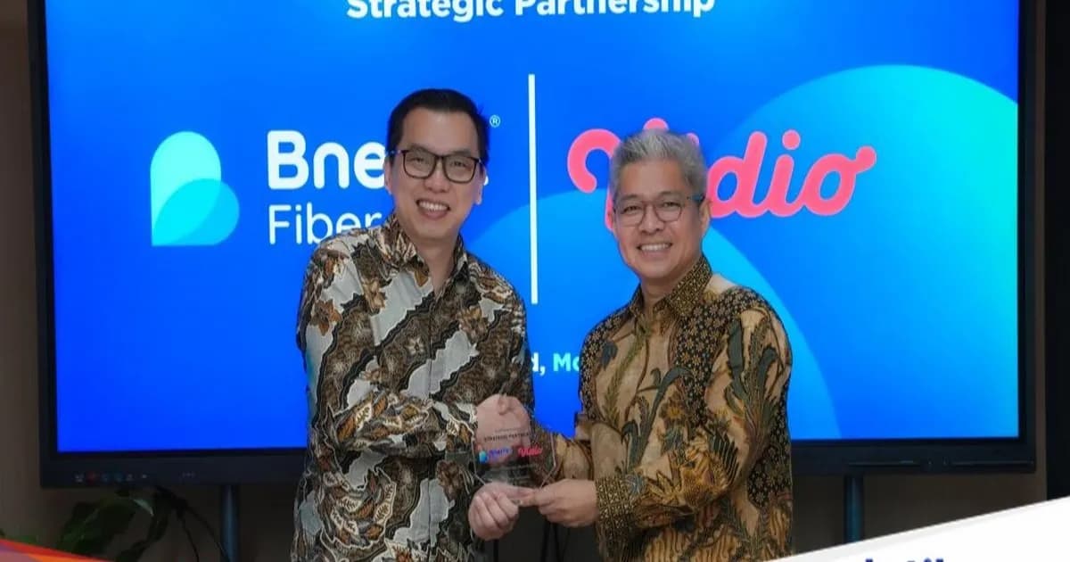 Ilustrasi kolaborasi Bnetfit Fiber dengan Vidio untuk layanan streaming internet rumah