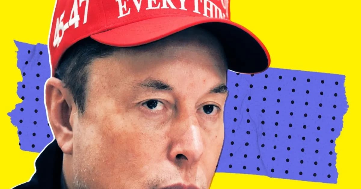 Ilustrasi foto bergaya Elon Musk dengan latar belakang saham SpaceX yang menurun