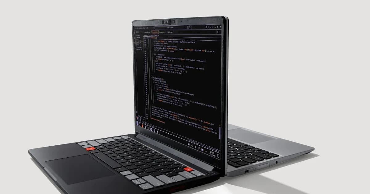 Framework Laptop 13 Pro dengan layar terbuka menunjukkan desain modular dan keyboard