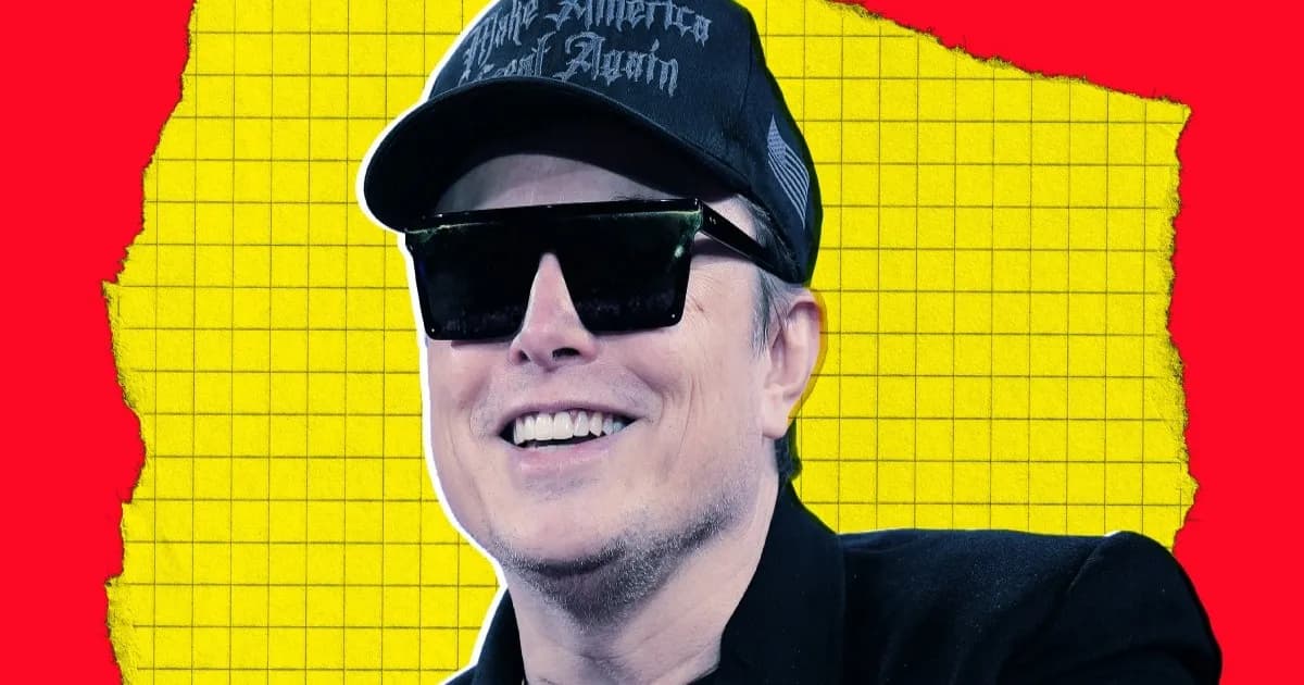 Ilustrasi foto berwarna menampilkan Elon Musk dengan ekspresi serius di tengah kontroversi DOGE dan kemunduran bisnisnya