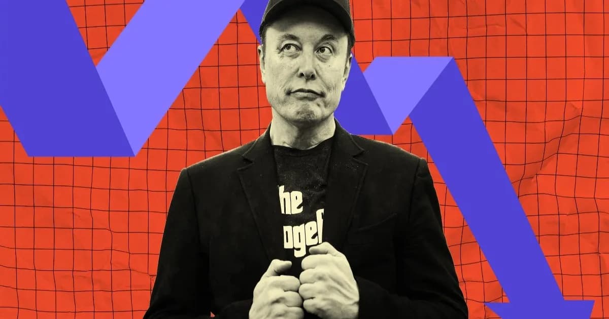 Ilustrasi saham SpaceX anjlok dengan grafik menurun dan foto Elon Musk di latar belakang