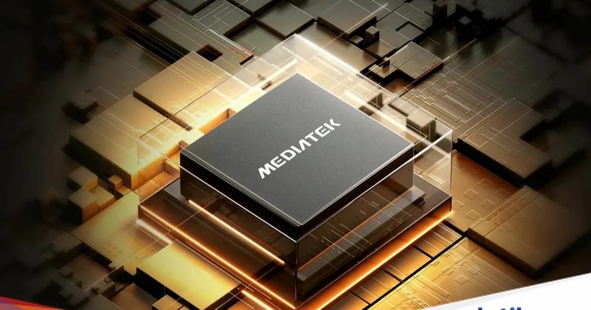 Ilustrasi chipset MediaTek Dimensity 9600 dengan desain futuristik dan logo MediaTek