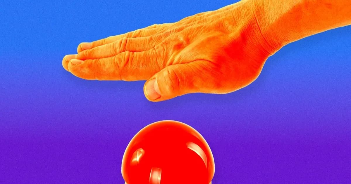 Tangan menekan tombol merah lapor konten AI slop LinkedIn