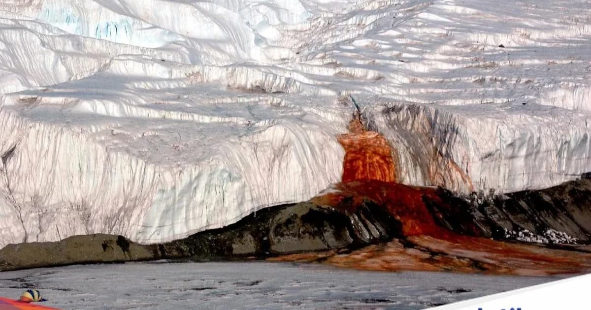 Air terjun darah di Antartika dengan aliran merah pekat menuruni tebing Gletser Taylor menuju Danau Bonney