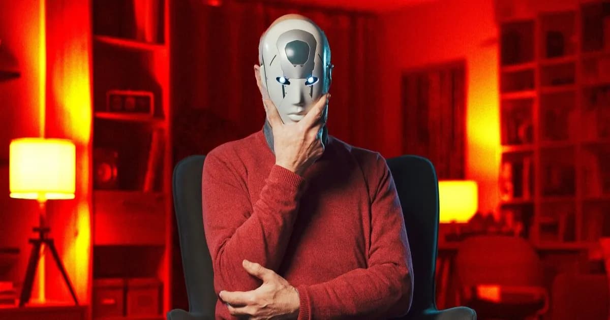 Ilustrasi pria mengenakan masker robot untuk ChatTJB