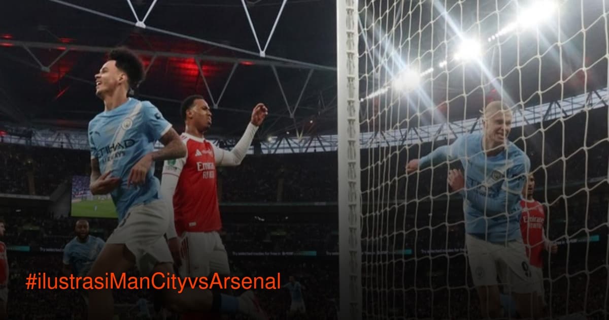Erling Haaland Manchester City merayakan gol kemenangan melawan Arsenal di Premier League 2026