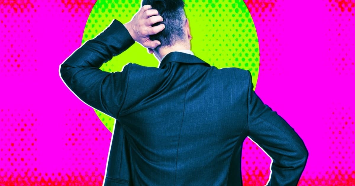 Ilustrasi CEO dari belakang menggaruk kepala sambil mempertimbangkan opsi di tengah tagihan AI yang membengkak