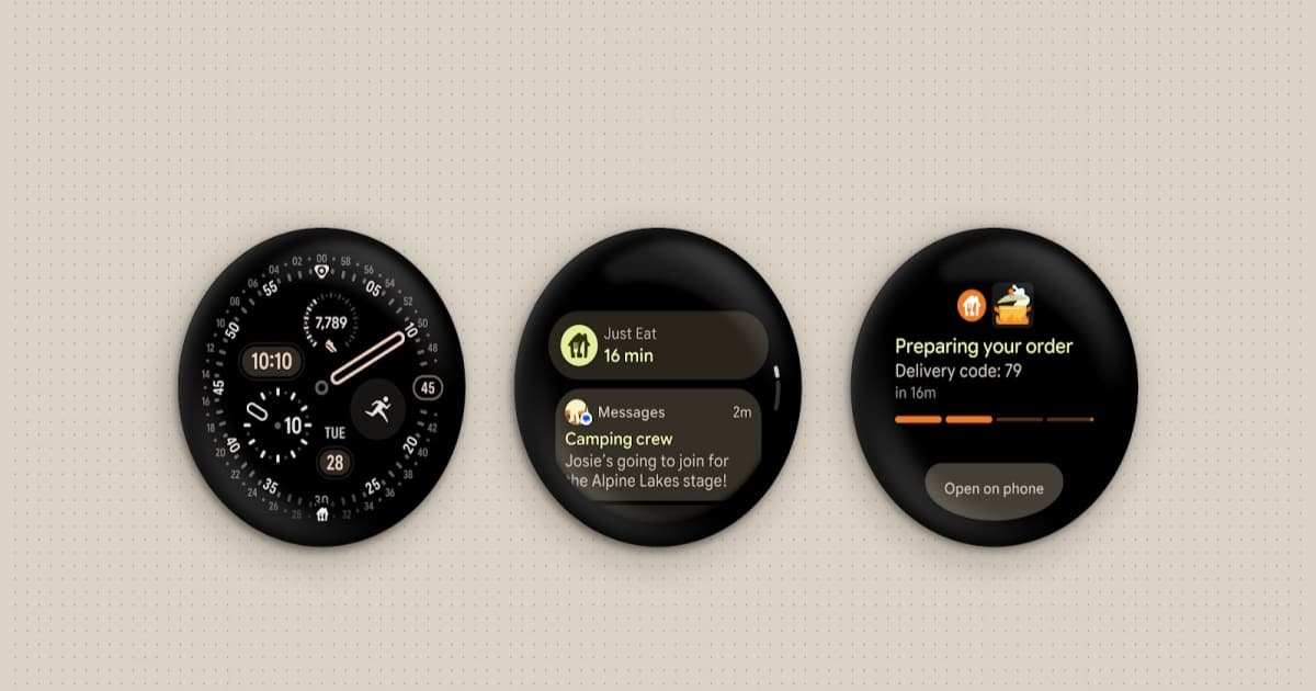 Tampilan antarmuka Wear OS 7 dengan fitur kontrol audio baru di Pixel Watch
