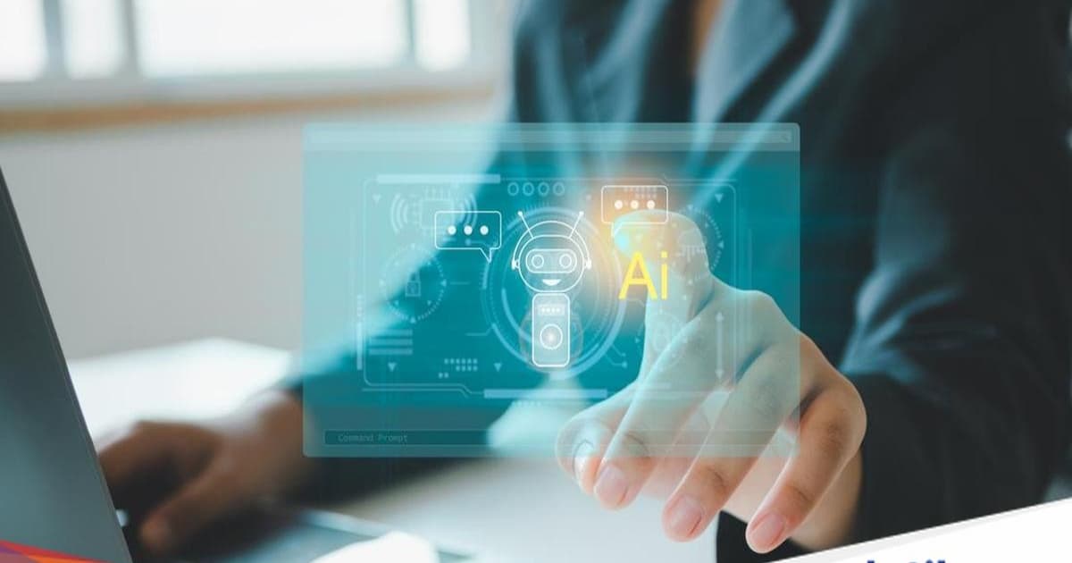 Ilustrasi teknologi AI dan chatbot yang menunjukkan interaksi manusia dengan kecerdasan buatan