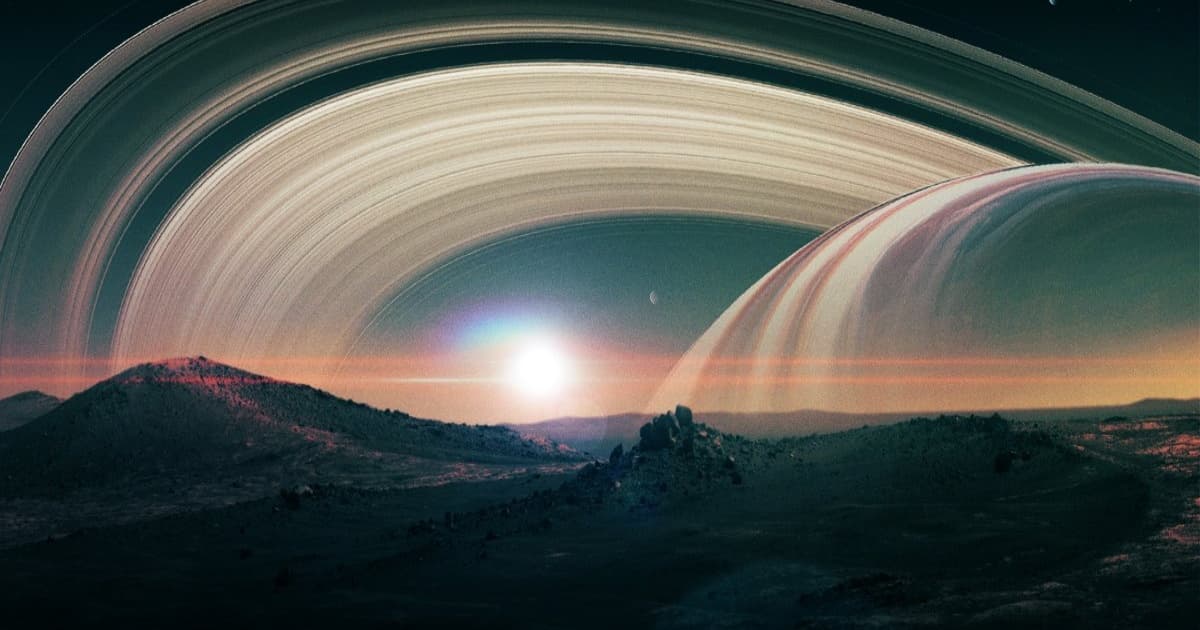 Ilustrasi pemandangan Saturnus dari permukaan bulan Titan