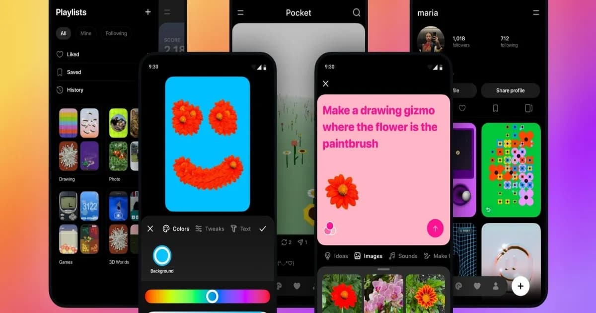 Tampilan aplikasi Pocket milik Meta yang menampilkan gizmos interaktif berbasis AI