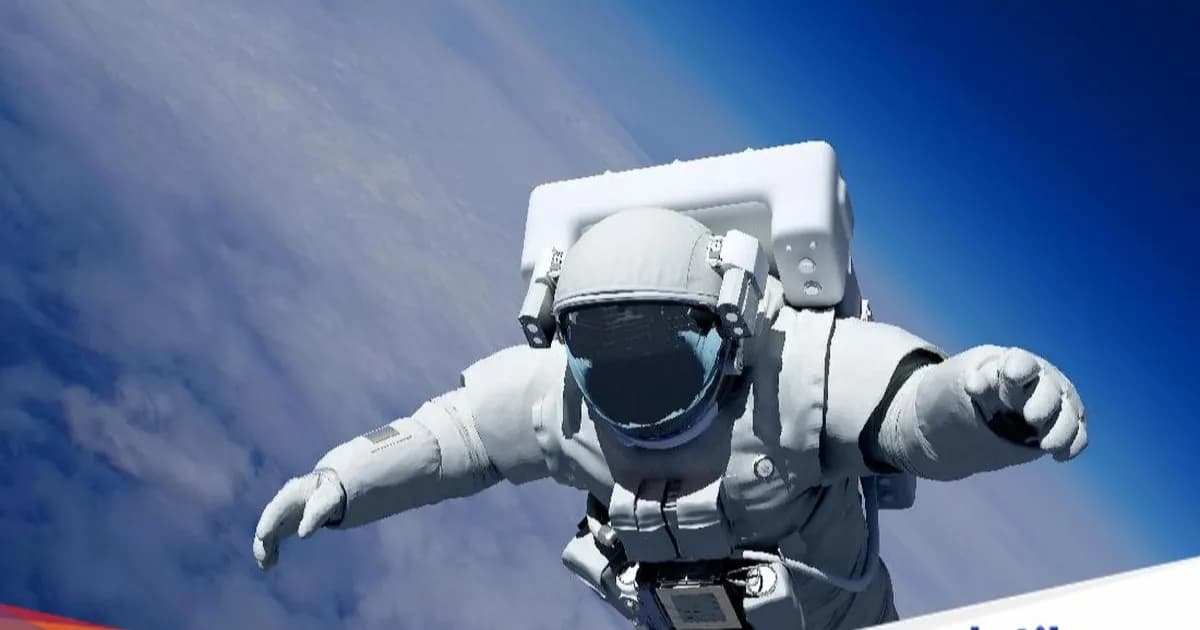 Ilustrasi astronaut di luar angkasa dengan latar Bumi dan awan