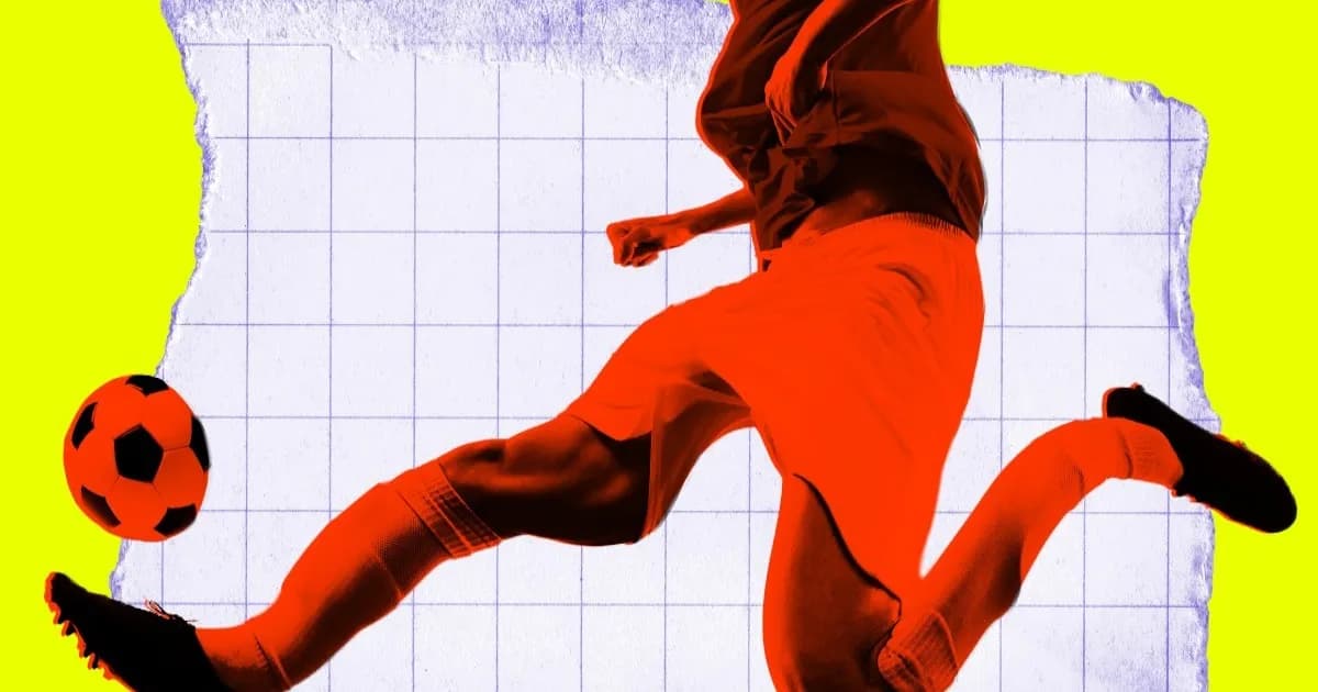 Ilustrasi pemain sepak bola mencair dengan bola di lapangan hijau