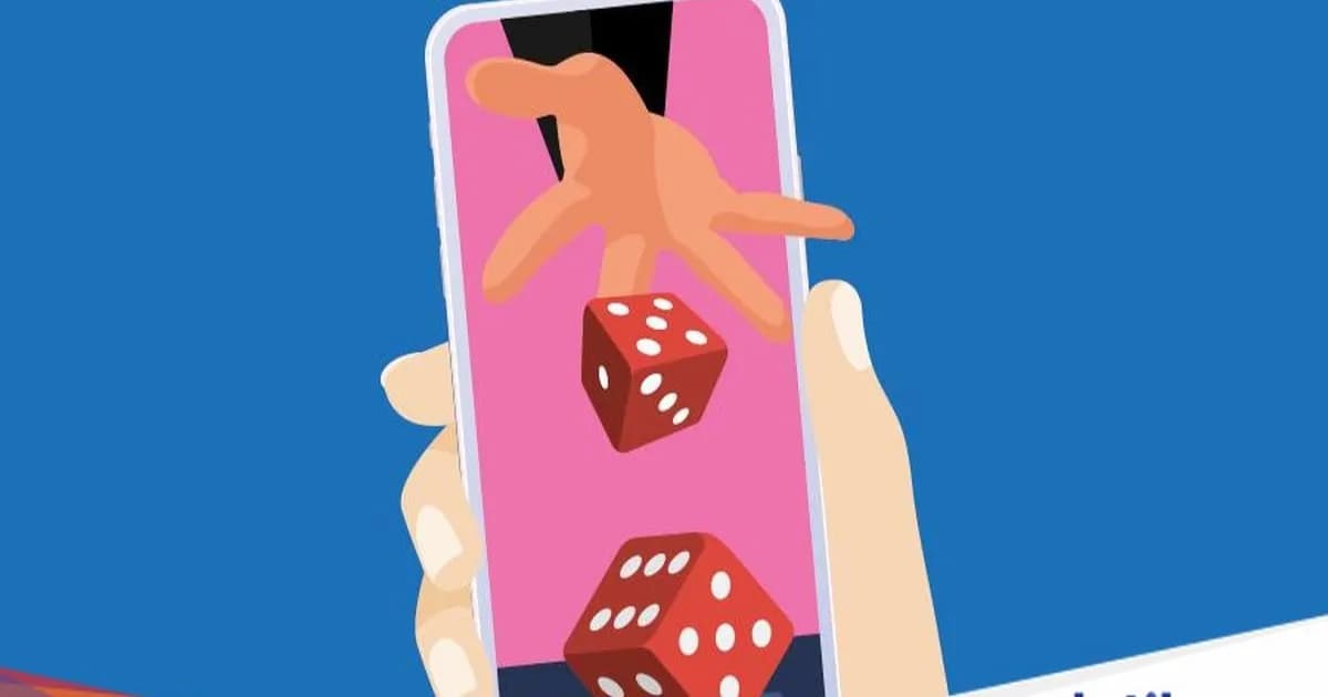 Ilustrasi judi online dengan latar belakang gelap dan ikon media sosial